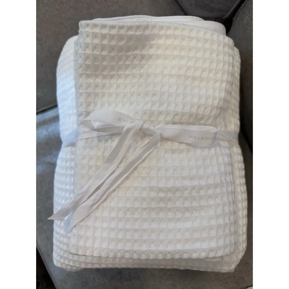 BOLL & BRANCH Waffle Weave Duvet Set W/shams Full/Queen White Organic Cotton NEW